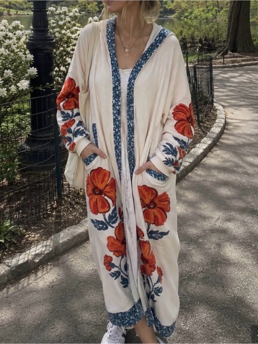 NWT FREE PEOPLE Super Bloom BLUE LAGOON COMBO Maxi Cardigan Jacket SZ MEDIUM - Picture 4 of 11